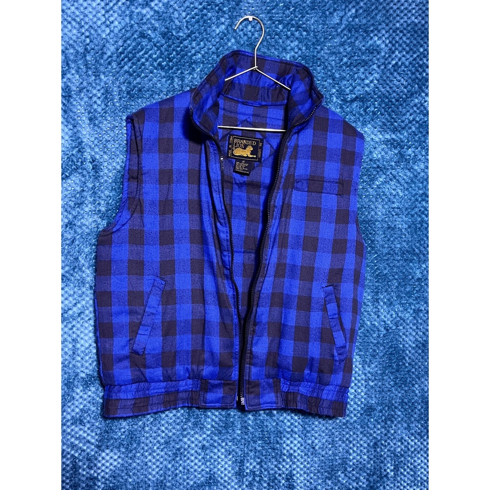 branded lion black blue buffalo blue black plaid vest